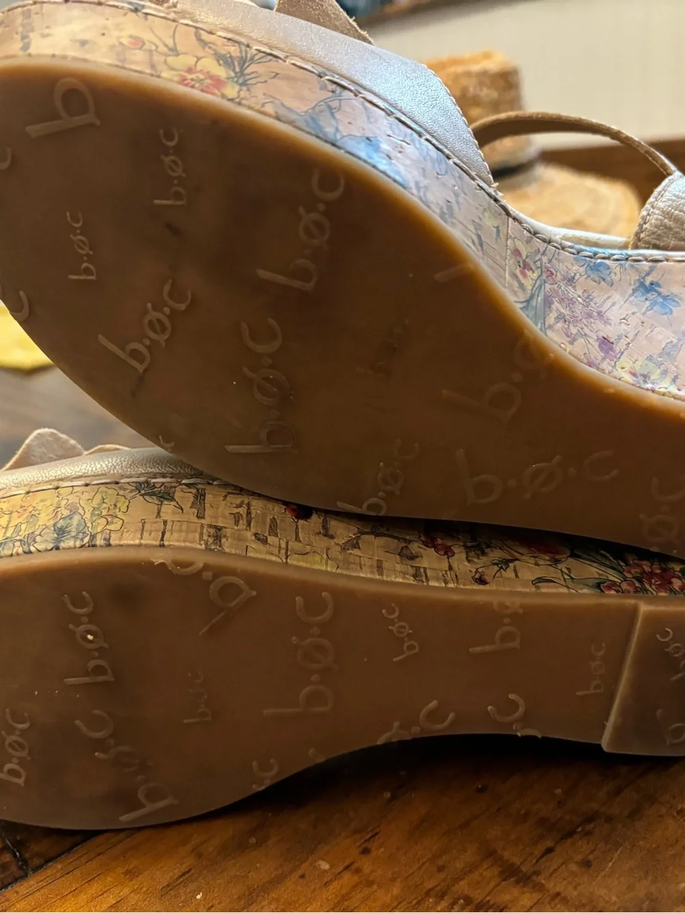 b.o.c. Taupe Floral-Print Wedge Sandals with Flower Accent 9- 30% off SALE